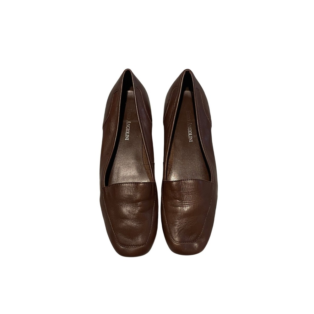 Y2K Brown Leather Square Toe Loafers Flat Shoes Size 8.5 M by Enzo Angiolini